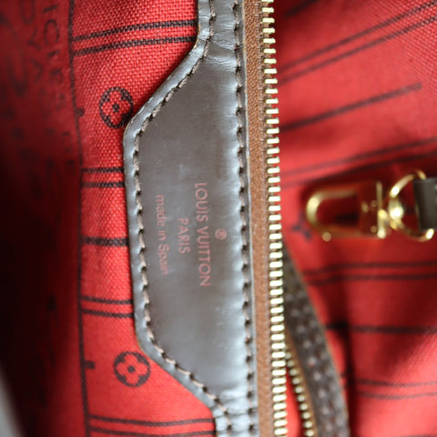 Pre-Owned #BPALAN06161 Louis Vuitton Damier Ebene Neverfull MM Tote Bag N51105