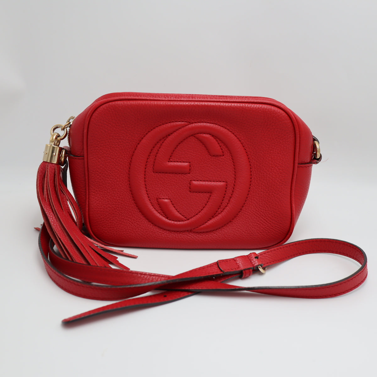 Pre-Owned #1960 GUCCI Soho Shoulder Bag fringe Shoulder Bag leather Red 308364