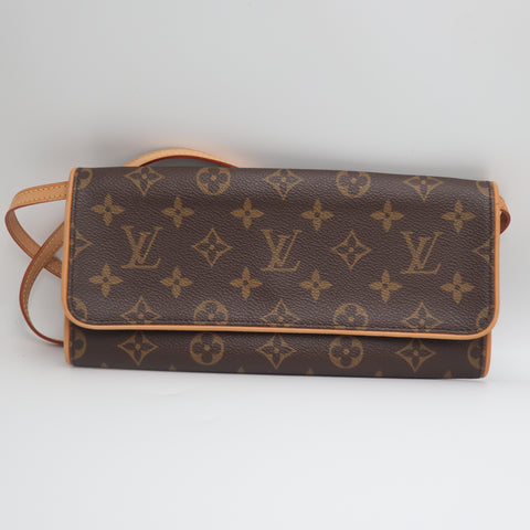 Pre-Owned #71486 Louis Vuitton Monogram Pochette Twin GM 2Way Crossbody Bag Clutch Bag Brown M51852