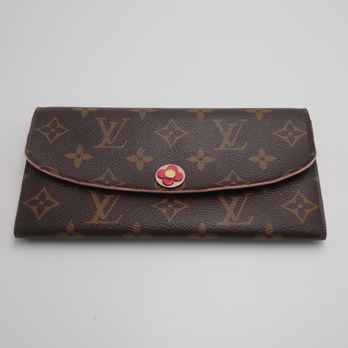 Pre-Owned #71506 Louis Vuitton Monogram Portefeuille Emily Flower Long Wallet Brown x Hot Pink M68313