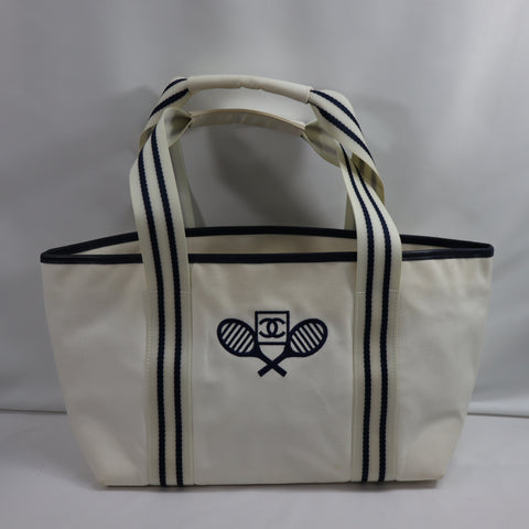 Pre-Owned #23036 CHANEL Sports Line Tote Bag Tennis Tote Shoulder Bag Racket Pattern