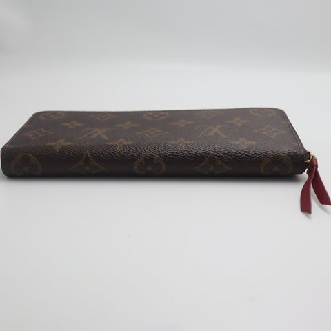 Pre-Owned #71444 Louis Vuitton Monogram Portefeuil Clemence Round Zipper Wallet Broun×Red M60742