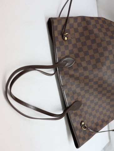 Pre-Owned #BP2053 Louis Vuitton Damier Ebene Neverfull MM Tote Bag N51105