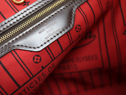 Pre-Owned #BP2053 Louis Vuitton Damier Ebene Neverfull MM Tote Bag N51105