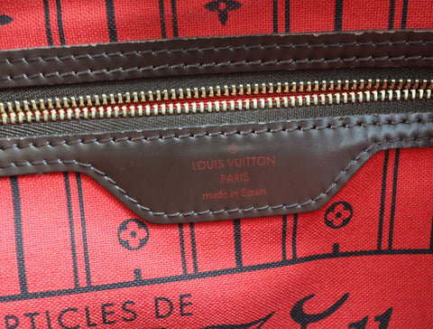 Pre-Owned #BP509-4 Louis Vuitton Damier Ebene Neverfull MM Tote Bag N51105