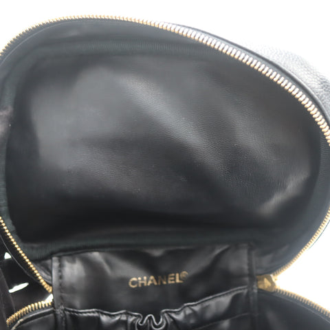 Pre-Owned #71583 CHANEL Black Caviar Skin Vanity Bag Cosmetic Pouch 01997