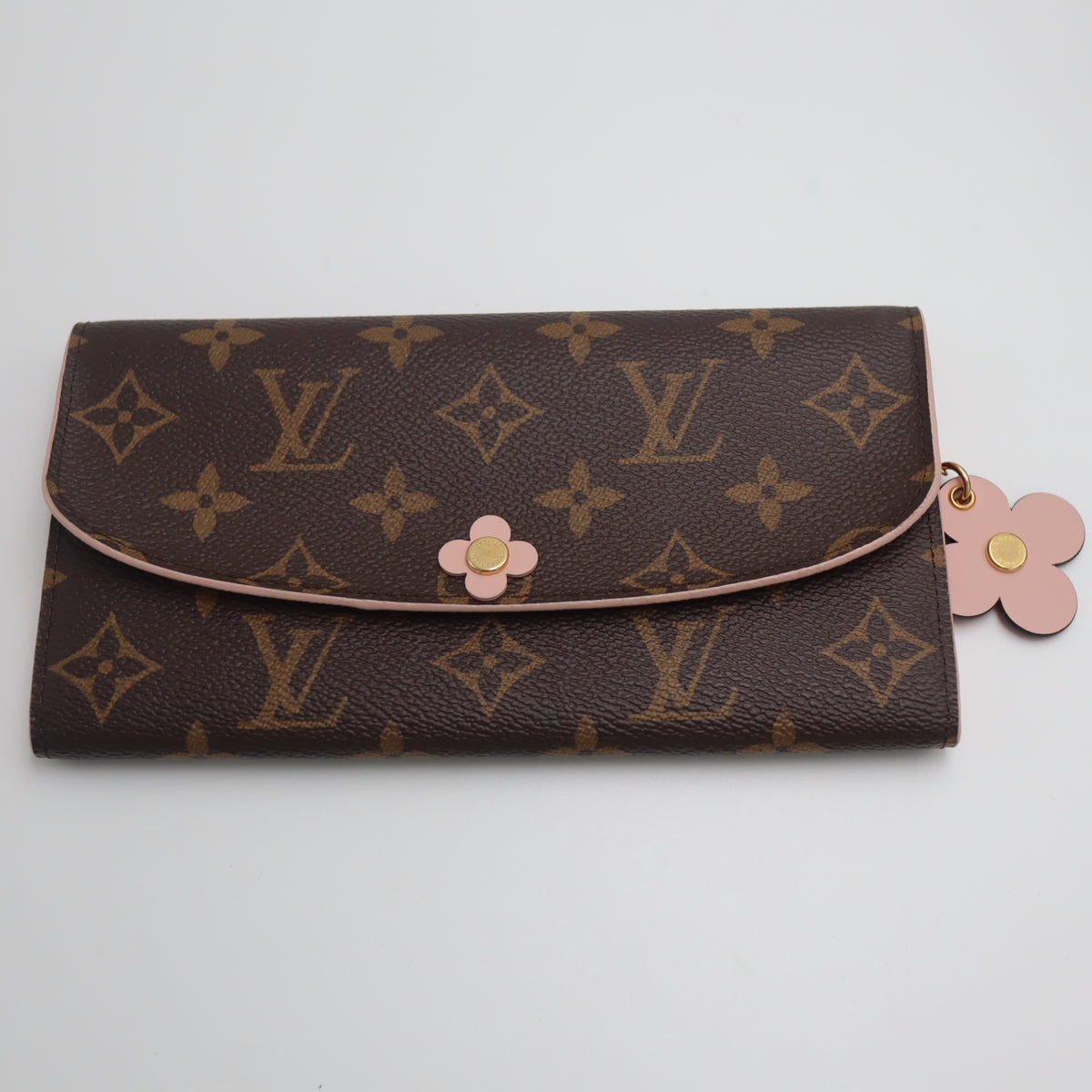 Pre-Owned #71615 Louis Vuitton Monogram Portefeuille Emily Flower Long Wallet Brown x Hot Pink M68313