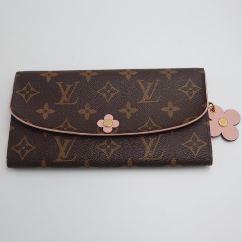 Pre-Owned #71615 Louis Vuitton Monogram Portefeuille Emily Flower Long Wallet Brown x Hot Pink M68313