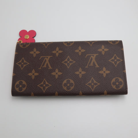 Pre-Owned #71615 Louis Vuitton Monogram Portefeuille Emily Flower Long Wallet Brown x Hot Pink M68313