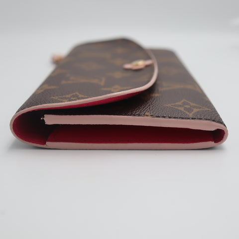 Pre-Owned #71615 Louis Vuitton Monogram Portefeuille Emily Flower Long Wallet Brown x Hot Pink M68313