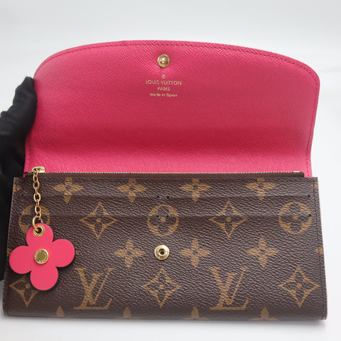 Pre-Owned #71615 Louis Vuitton Monogram Portefeuille Emily Flower Long Wallet Brown x Hot Pink M68313