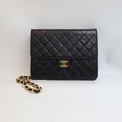 Pre-owned #90152 CHANEL Matelassé Chain Shoulder Bag | Push-Lock | Lambskin | Black | 5 Series (1997–1999) | Gold Hardware | Vintage