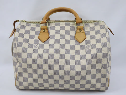 Pre-Owned #R0119 Louis Vuitton Damier Azur Speedy 30 Handbag
