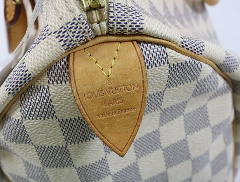Pre-Owned #R0119 Louis Vuitton Damier Azur Speedy 30 Handbag