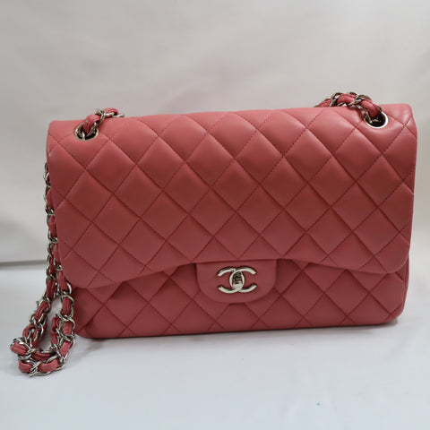 Pre-Owned #32635 CHANEL Matelasse Jumbo Chain Shoulder Bag Lambskin Pink A58600