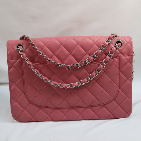 Pre-Owned #32635 CHANEL Matelasse Jumbo Chain Shoulder Bag Lambskin Pink A58600