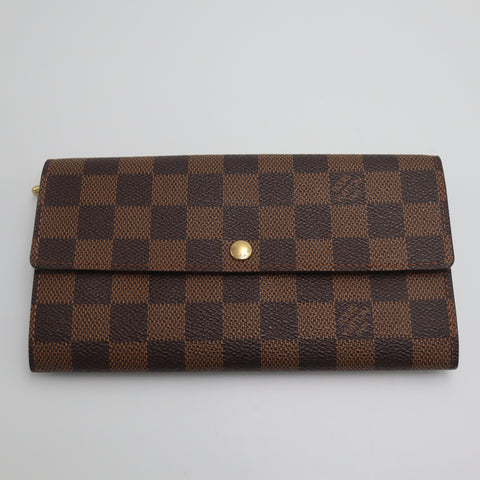 Pre-Owned #71627 Louis Vuitton Damier Ebene Porte Monnaie Credit Long Bifold Wallet N61724