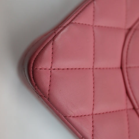 Pre-Owned #32635 CHANEL Matelasse Jumbo Chain Shoulder Bag Lambskin Pink A58600