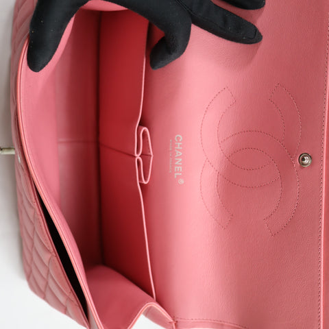 Pre-Owned #32635 CHANEL Matelasse Jumbo Chain Shoulder Bag Lambskin Pink A58600