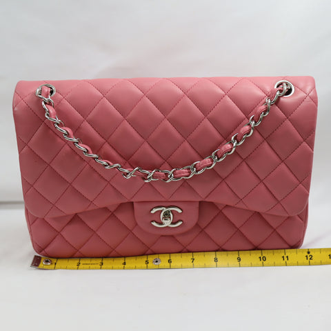 Pre-Owned #32635 CHANEL Matelasse Jumbo Chain Shoulder Bag Lambskin Pink A58600