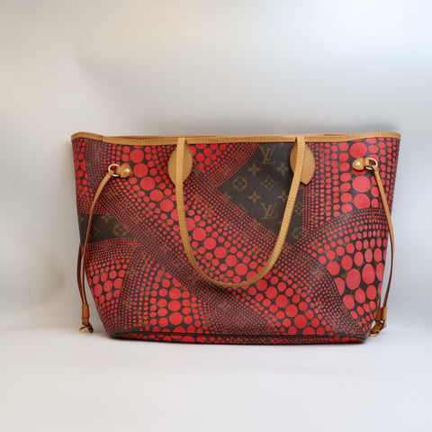 Pre-Owned #72764 Louis Vuitton Monogram wave Neverfull MM Kusama Yayoi Red M40686