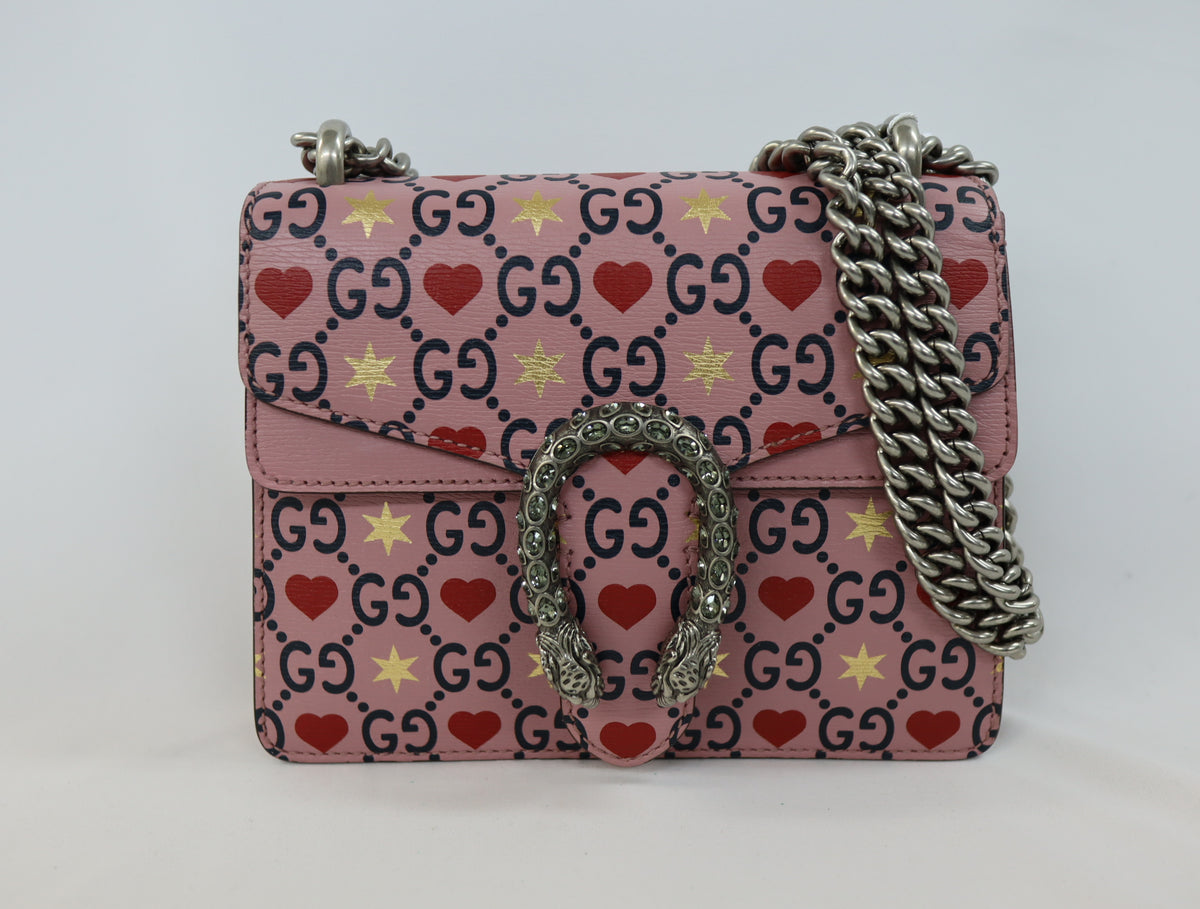 Pre-owned #R260209 Gucci Calfskin Valentine's Day Exclusive Super medium Dionysus Shoulder Bag Pink