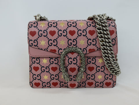 Pre-owned #R260209 Gucci Calfskin Valentine's Day Exclusive Super medium Dionysus Shoulder Bag Pink