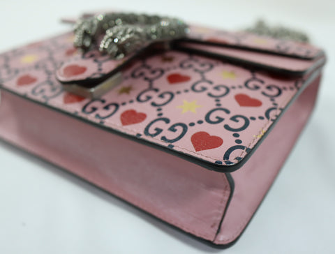 Pre-owned #R260209 Gucci Calfskin Valentine's Day Exclusive Super medium Dionysus Shoulder Bag Pink