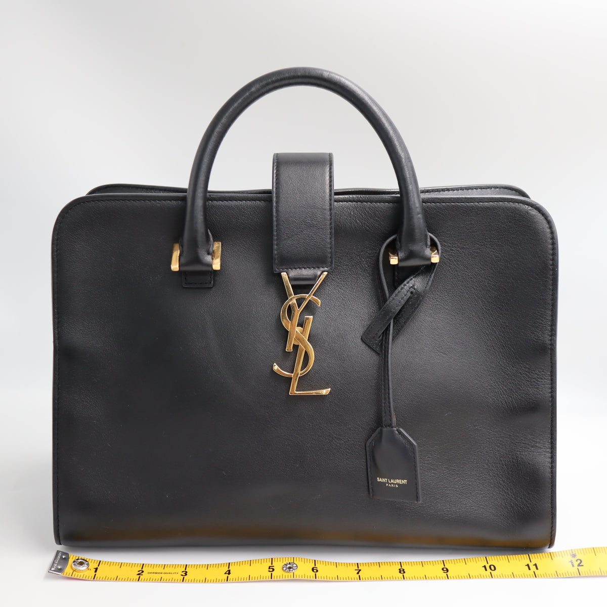 Pre-Owned #SF32411 Saint Laurent Paris Cabas 2Way Shoulder Handbag Leather Black 357395