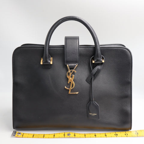 Pre-Owned #SF32411 Saint Laurent Paris Cabas 2Way Shoulder Handbag Leather Black 357395