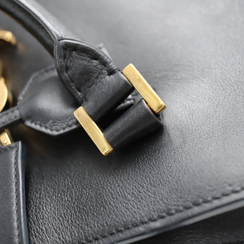 Pre-Owned #SF32411 Saint Laurent Paris Cabas 2Way Shoulder Handbag Leather Black 357395
