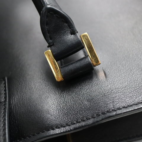 Pre-Owned #SF32411 Saint Laurent Paris Cabas 2Way Shoulder Handbag Leather Black 357395