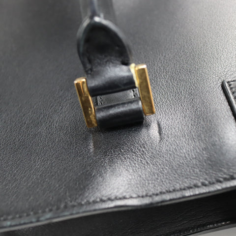 Pre-Owned #SF32411 Saint Laurent Paris Cabas 2Way Shoulder Handbag Leather Black 357395