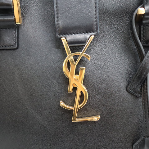 Pre-Owned #SF32411 Saint Laurent Paris Cabas 2Way Shoulder Handbag Leather Black 357395