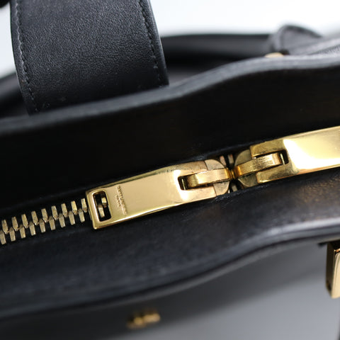 Pre-Owned #SF32411 Saint Laurent Paris Cabas 2Way Shoulder Handbag Leather Black 357395