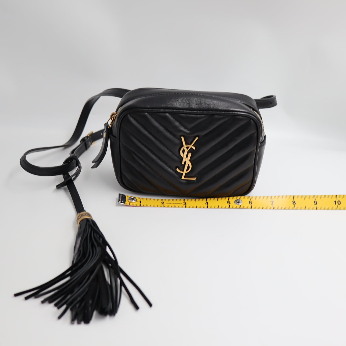 Pre-Owned #SF32420 Saint Laurent YSL mini Lou Belt Shoulder Bag leather Black