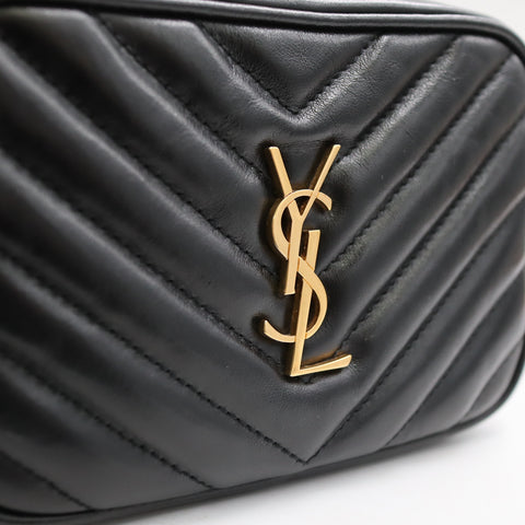 Pre-Owned #SF32420 Saint Laurent YSL mini Lou Belt Shoulder Bag leather Black