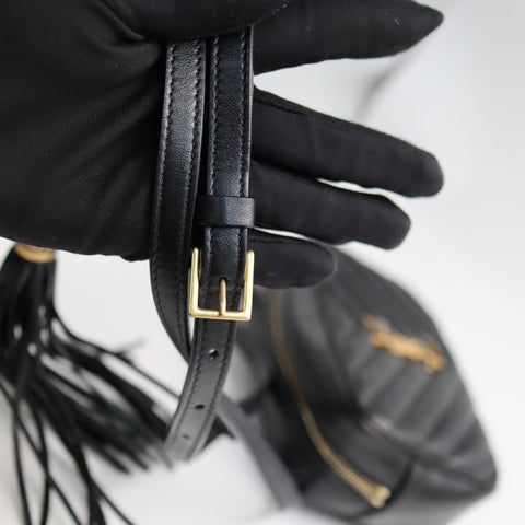 Pre-Owned #SF32420 Saint Laurent YSL mini Lou Belt Shoulder Bag leather Black