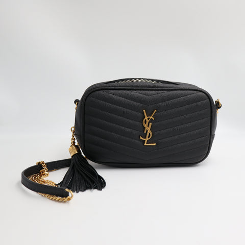 Pre-Owned #R08211 Saint Laurent Paris YSL Mini Bag Lou Chain Shoulder Bag in Black Leather