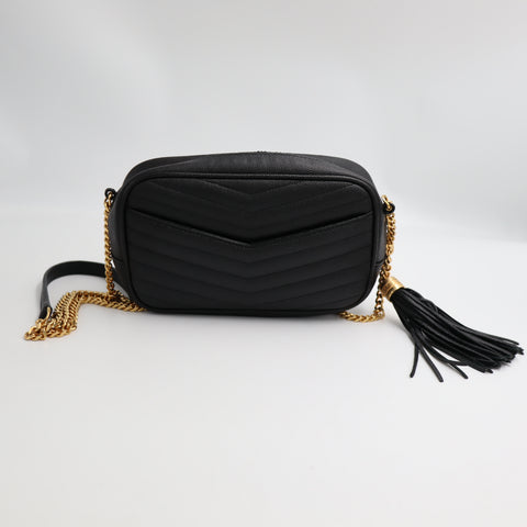 Pre-Owned #R08211 Saint Laurent Paris YSL Mini Bag Lou Chain Shoulder Bag in Black Leather