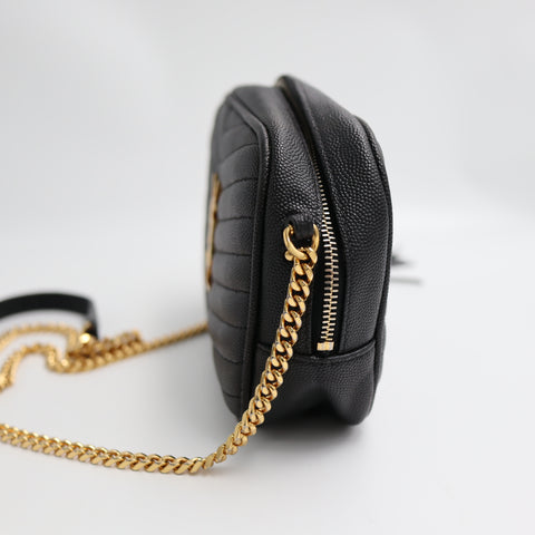 Pre-Owned #R08211 Saint Laurent Paris YSL Mini Bag Lou Chain Shoulder Bag in Black Leather