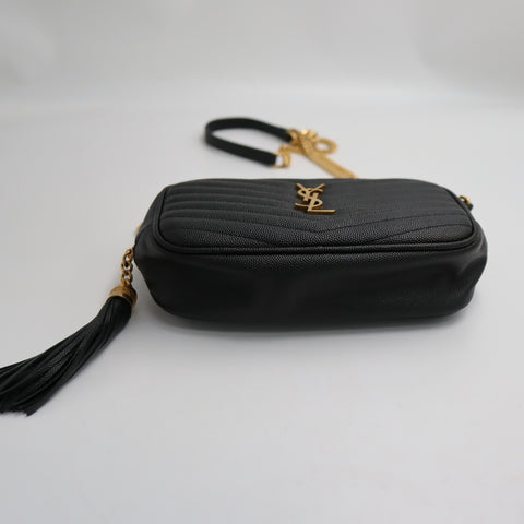 Pre-Owned #R08211 Saint Laurent Paris YSL Mini Bag Lou Chain Shoulder Bag in Black Leather