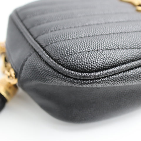 Pre-Owned #R08211 Saint Laurent Paris YSL Mini Bag Lou Chain Shoulder Bag in Black Leather