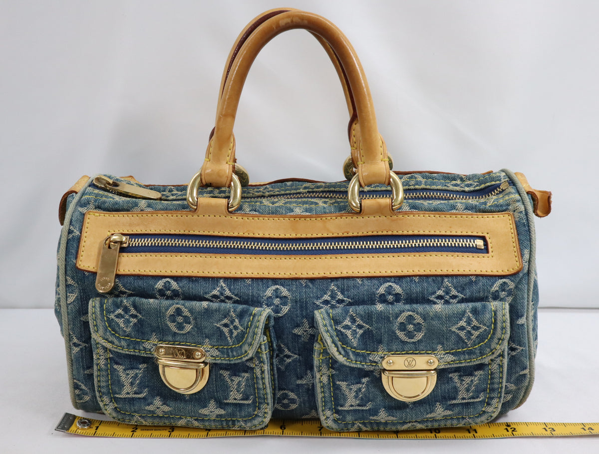 Pre-Owned #98196 Louis Vuitton Monogram Denim Neo Speedy Handbag Blue M95019