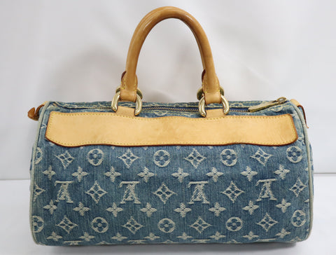 Pre-Owned #98196 Louis Vuitton Monogram Denim Neo Speedy Handbag Blue M95019