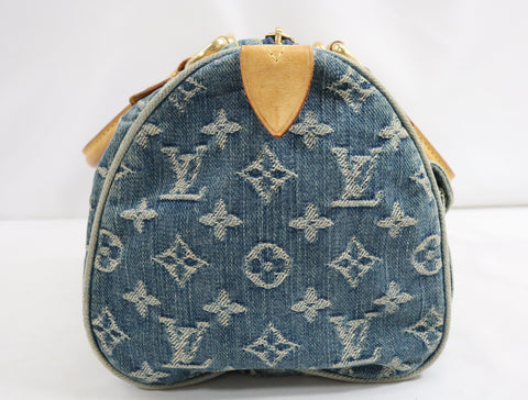 Pre-Owned #98196 Louis Vuitton Monogram Denim Neo Speedy Handbag Blue M95019