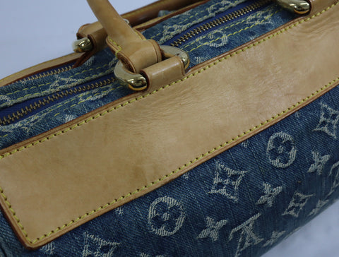 Pre-Owned #98196 Louis Vuitton Monogram Denim Neo Speedy Handbag Blue M95019