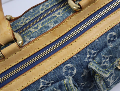Pre-Owned #98196 Louis Vuitton Monogram Denim Neo Speedy Handbag Blue M95019