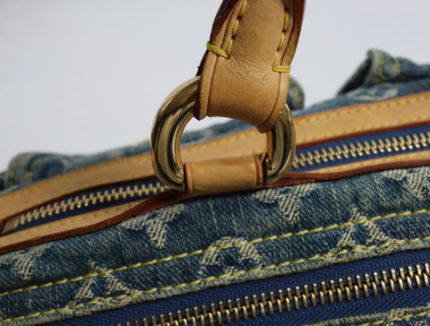 Pre-Owned #98196 Louis Vuitton Monogram Denim Neo Speedy Handbag Blue M95019