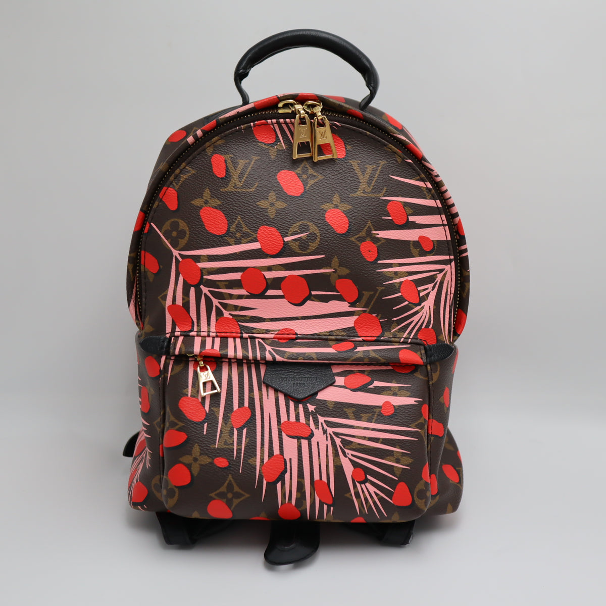 Pre-Owned #71086 Louis Vuitton Monogram Palm Springs PM Jungle dot Backpack Brown x Red M41981